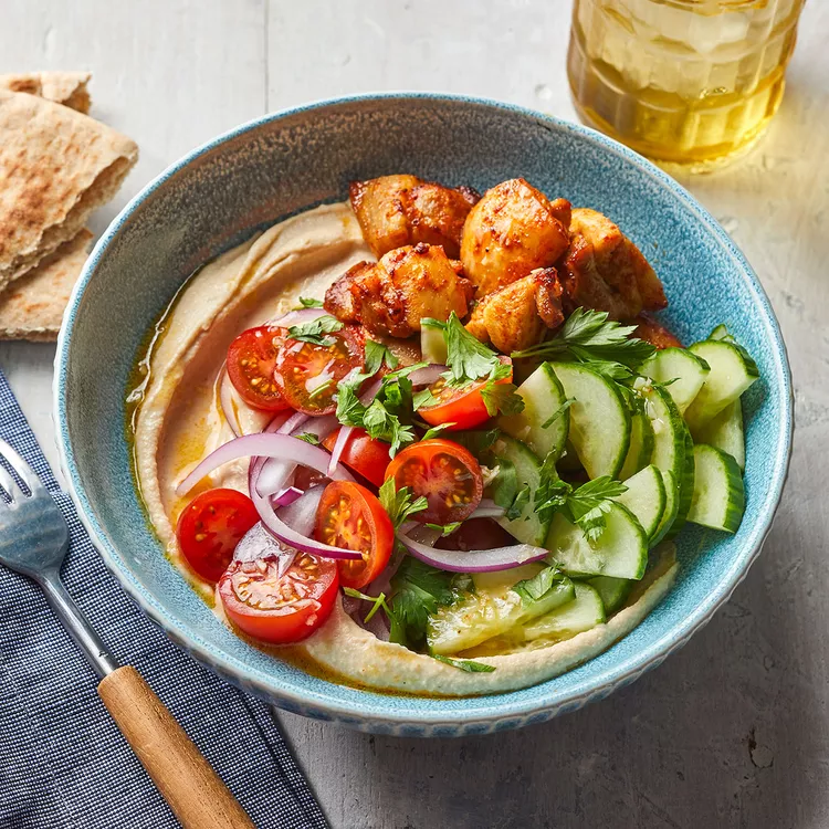 Grilled Chicken Hummus Plates